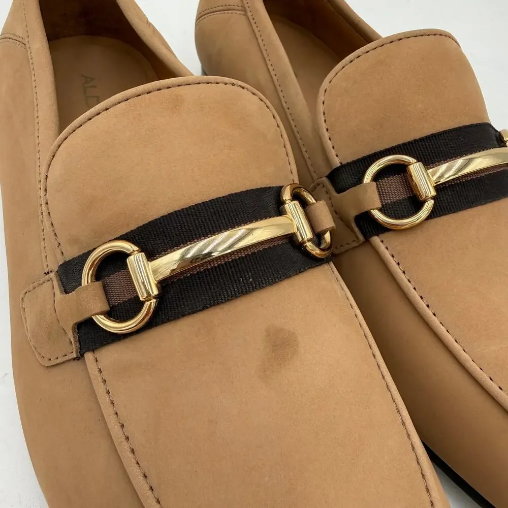 Aldo Men's Tan Leather Slip On Buckle Loafers Size 11